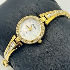 Armitron Now Gold Tone Crystal Bezel Mother Pearl Women’s Watch New Battery